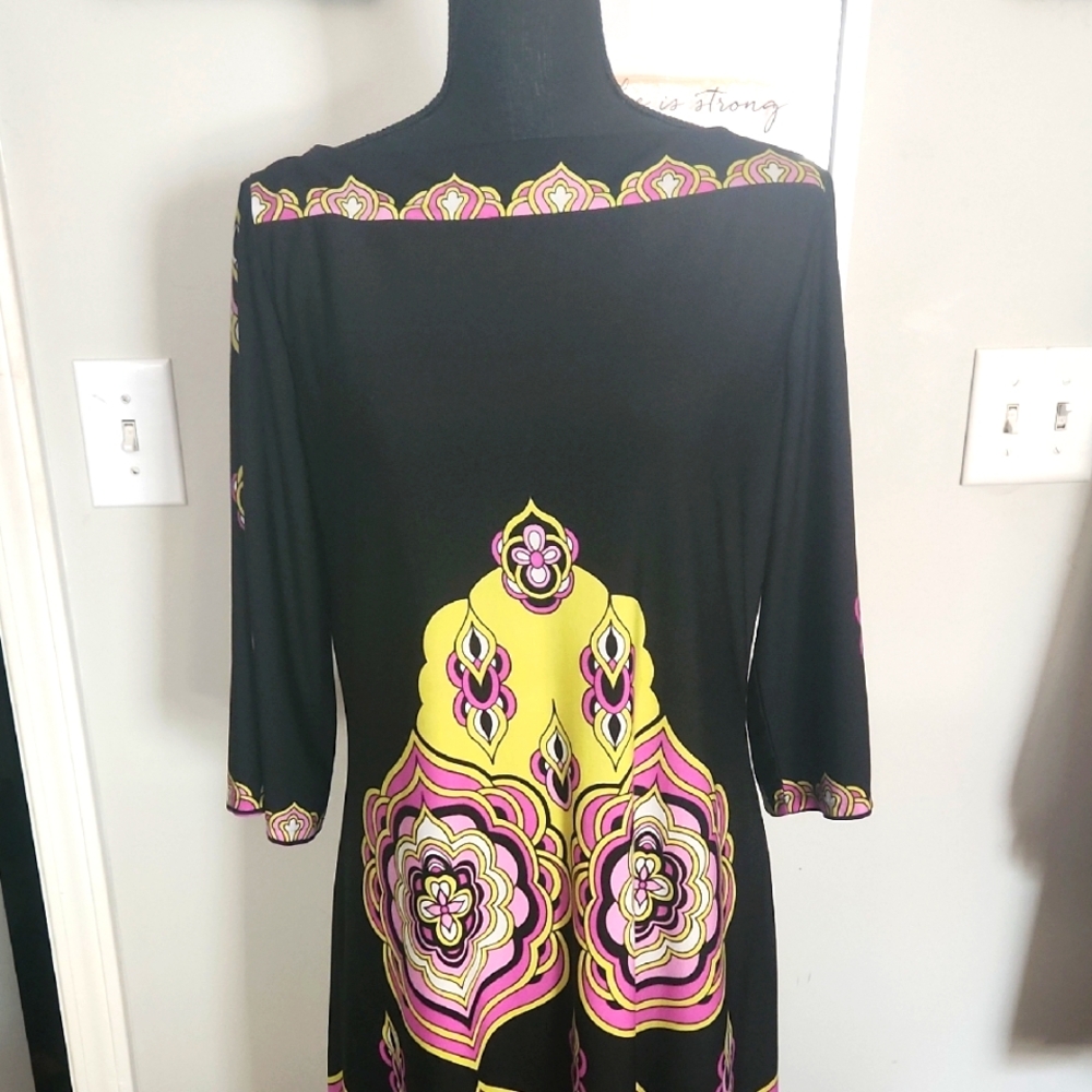 Black, Purple and Yellow Print Women's Dress
